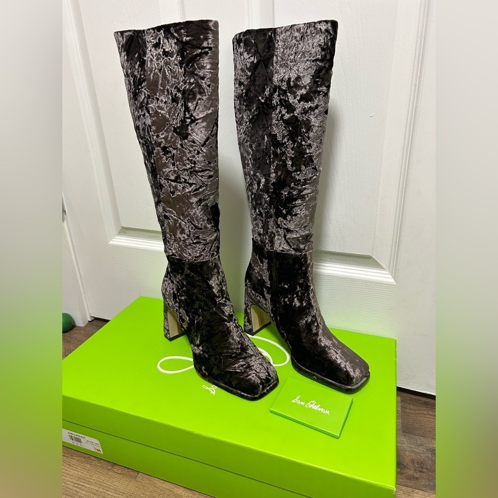 Sam Edelman Crushed Velvet Over the Knee Boots - Black